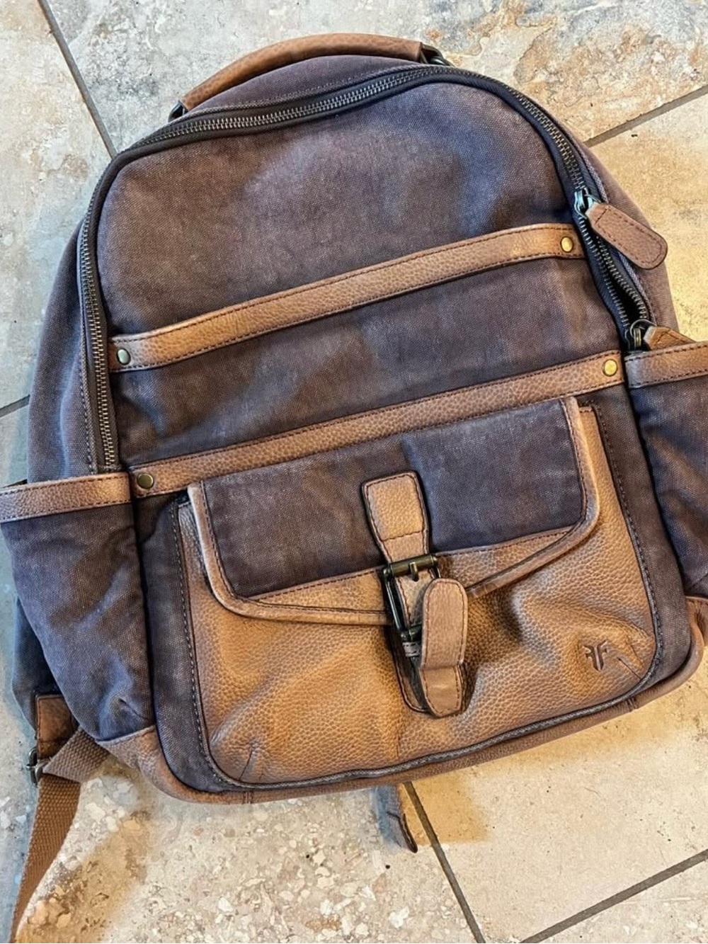 FRYE DENVER canvas and leather backpack